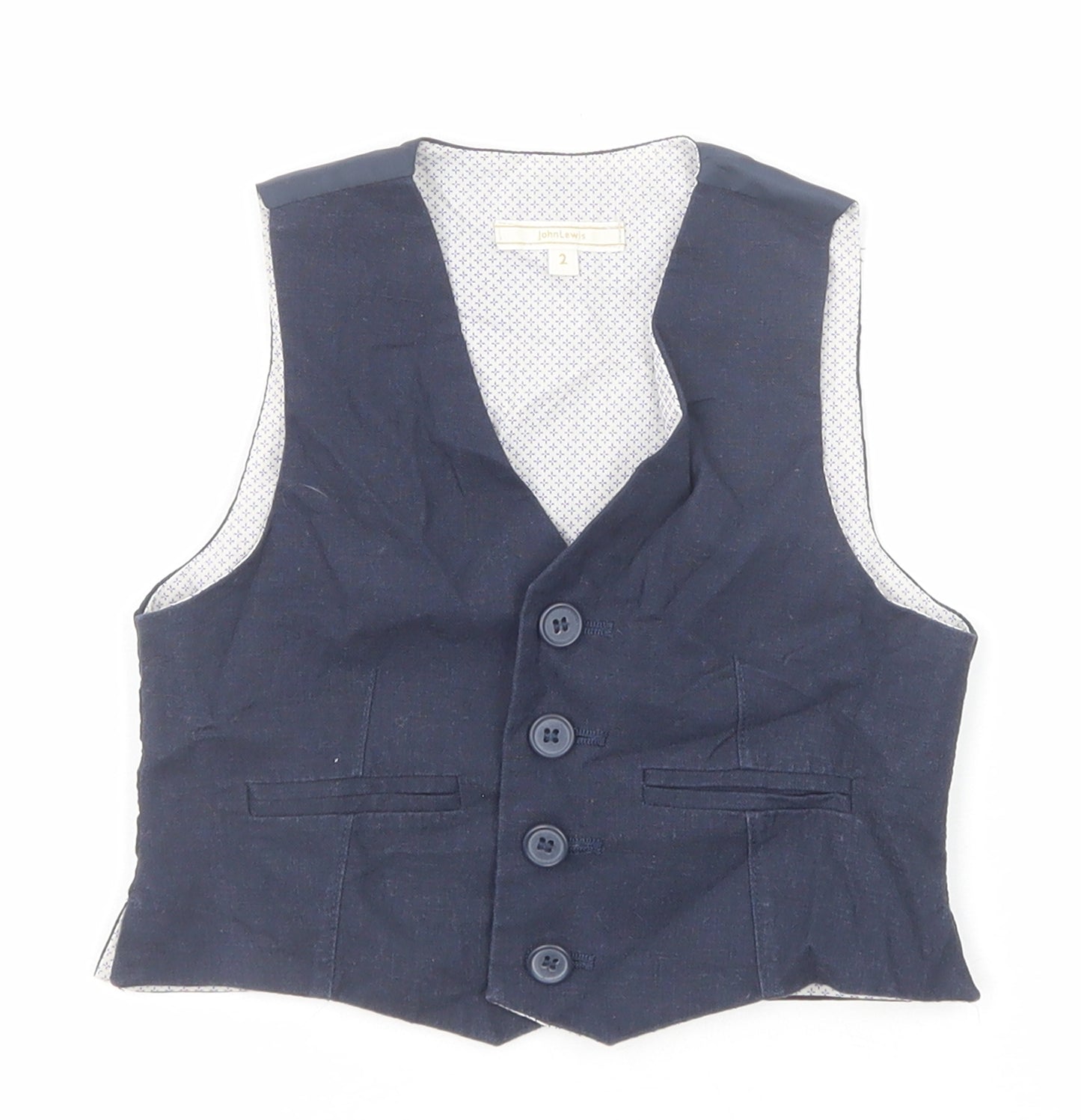 John Lewis Boys Blue Jacket Waistcoat Size 2 Years Button