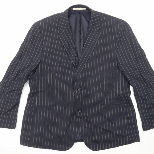 Marks and Spencer Mens Blue Striped Linen Jacket Suit Jacket Size 46 Regular