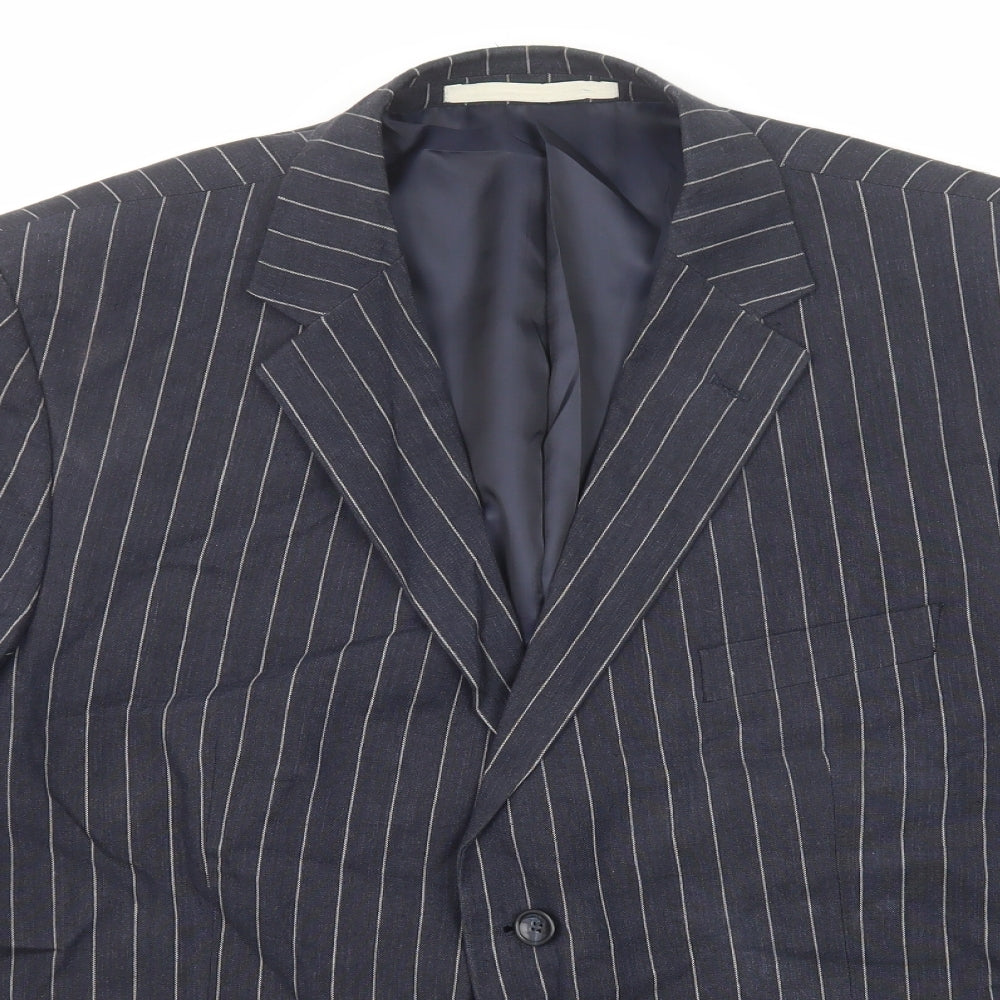 Marks and Spencer Mens Blue Striped Linen Jacket Suit Jacket Size 46 Regular