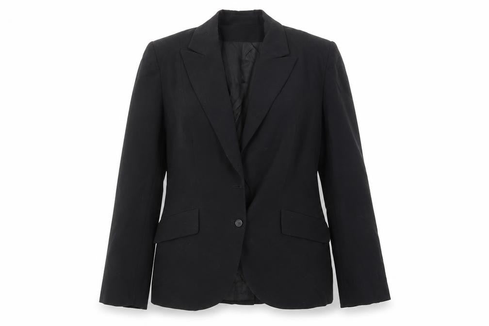 Front view of Hennes women’s black polyester jacket suit jacket, size UK 14