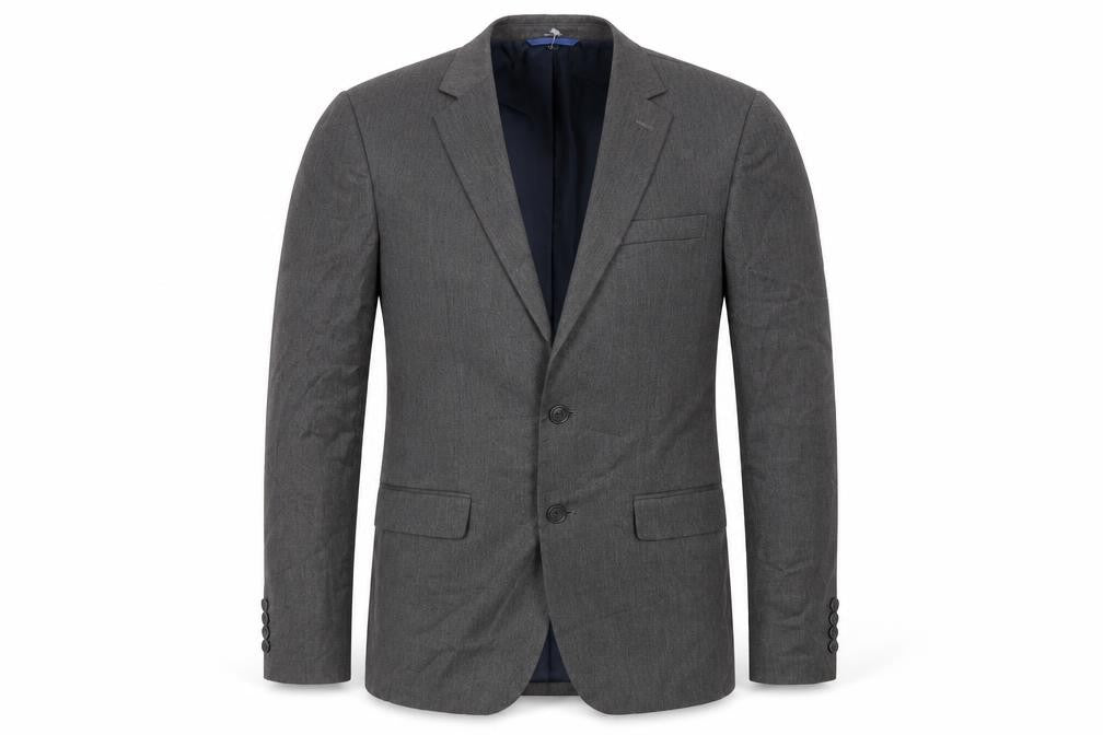 Front view of Marks & Spencer men’s grey polyester jacket suit jacket, size 38, regular
