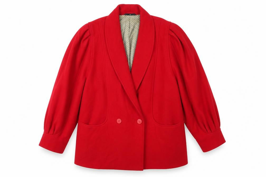 Front view of C&A women’s red jacket, size UK 14, button
