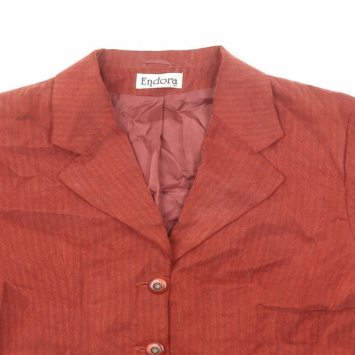 Endora Womens Orange Striped Jacket Blazer Size 16 Button