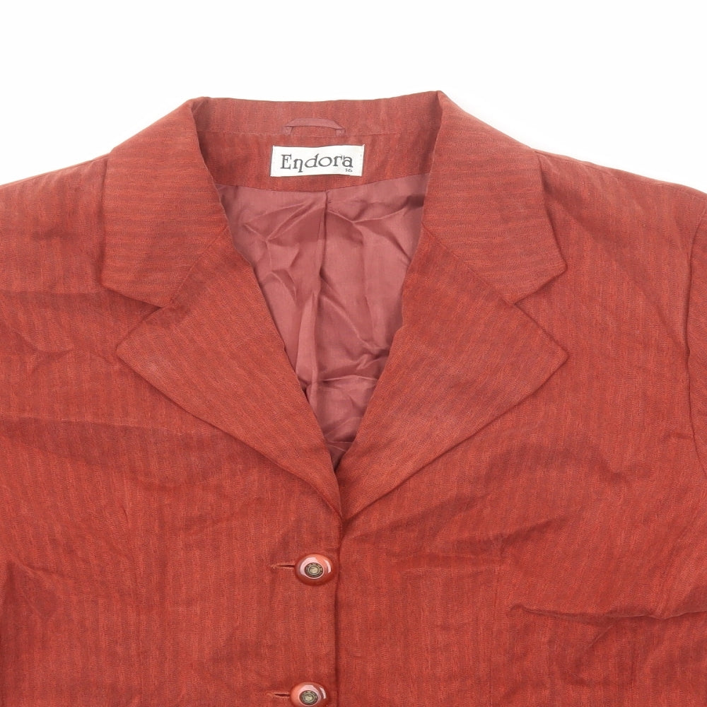 Endora Womens Orange Striped Jacket Blazer Size 16 Button