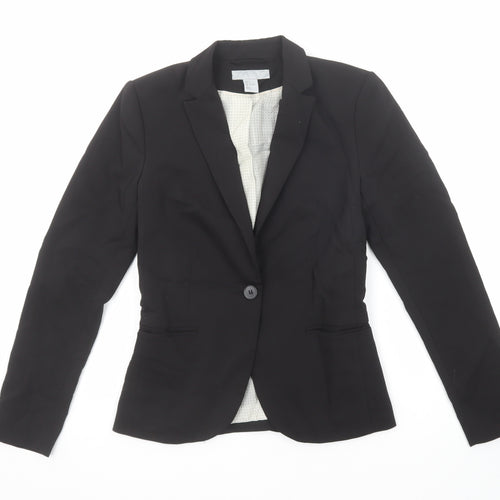 H&M Womens Black Polyester Jacket Suit Jacket Size 6 Button