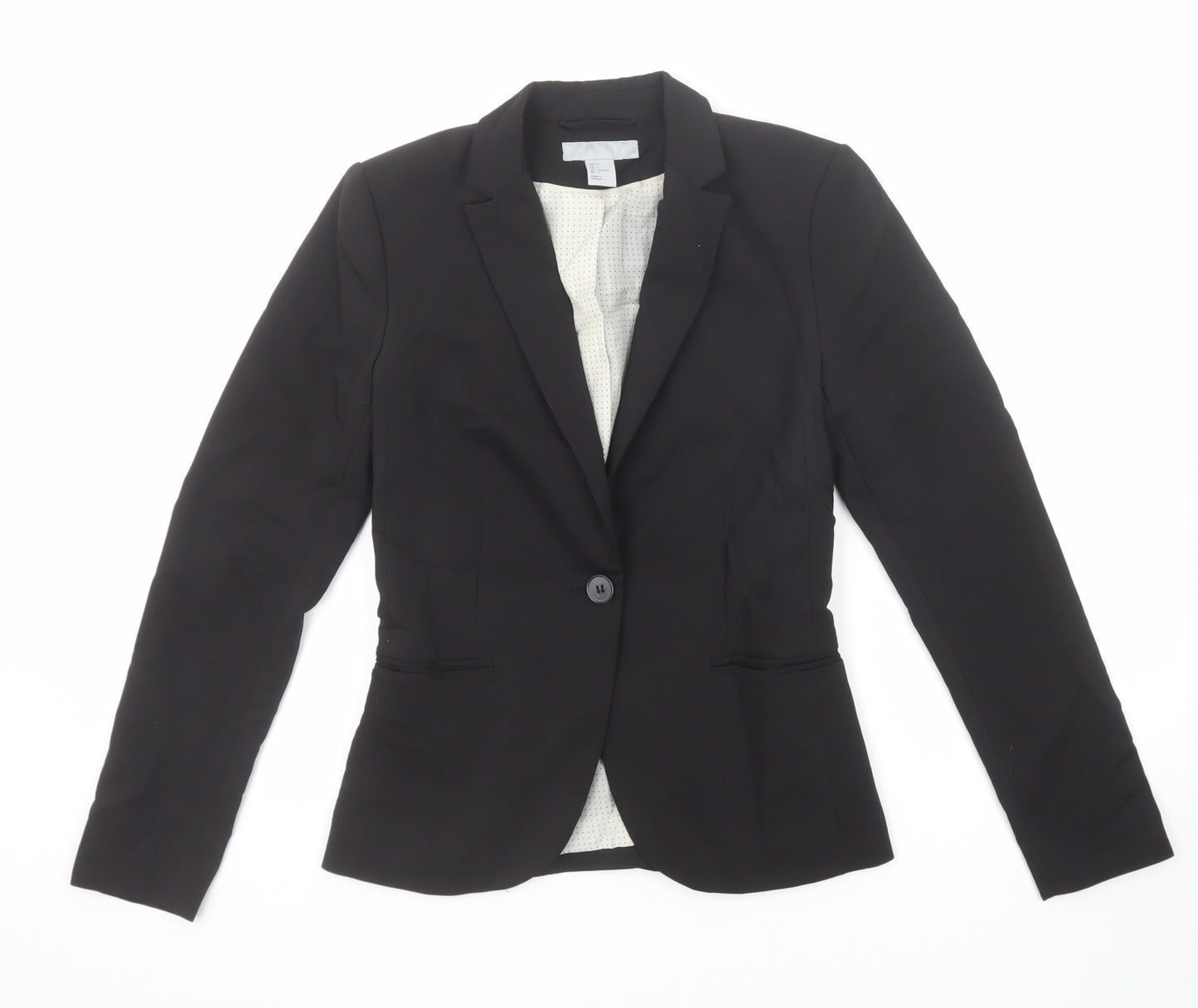 H&M Womens Black Polyester Jacket Suit Jacket Size 6 Button