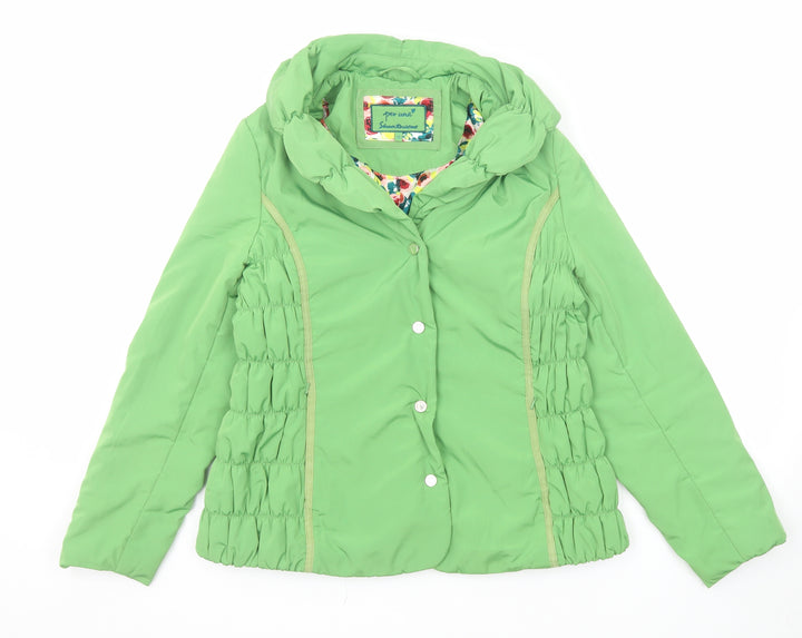 Per Una Womens Green Jacket Size 12 Snap - Ruched Detail