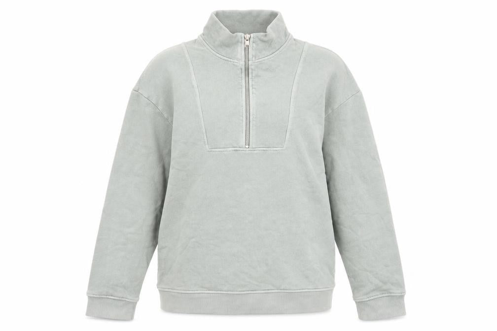Front view of Marks & Spencer women’s green cotton pullover sweatshirt, size UK 8, zip