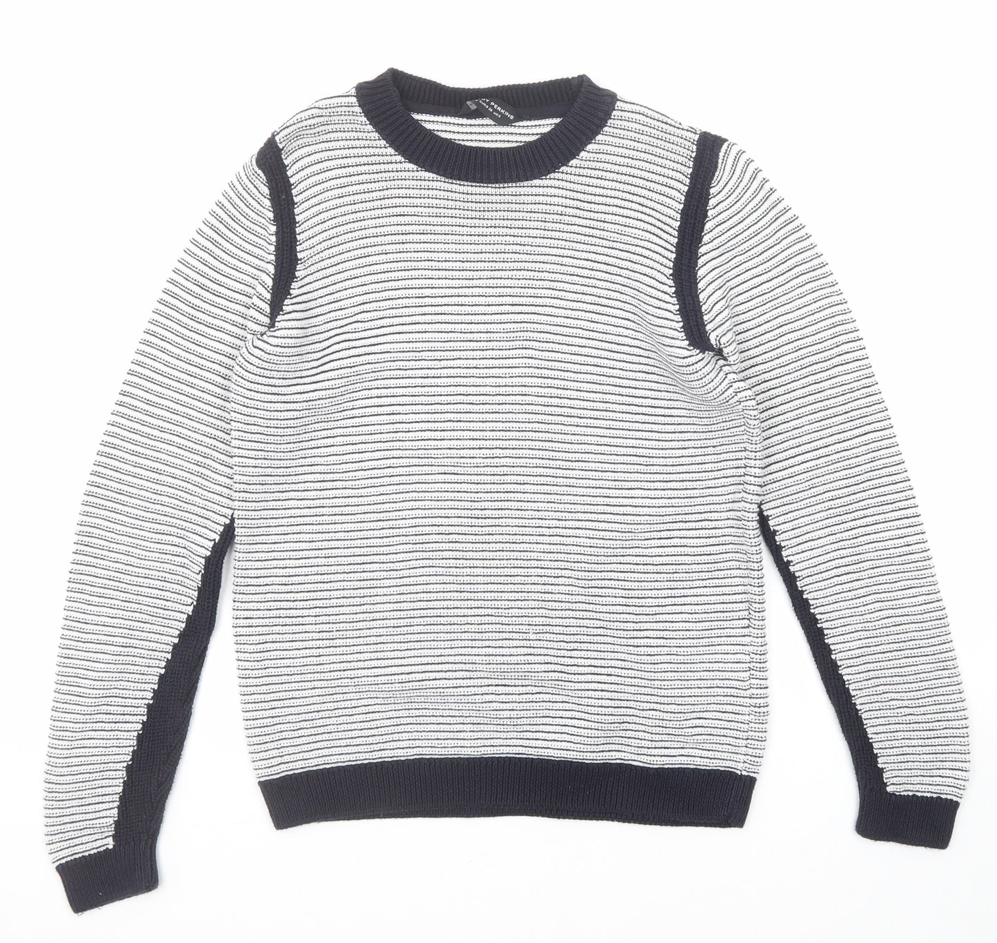 Dorothy Perkins Womens Black Round Neck Striped Cotton Pullover Jumper Size 8