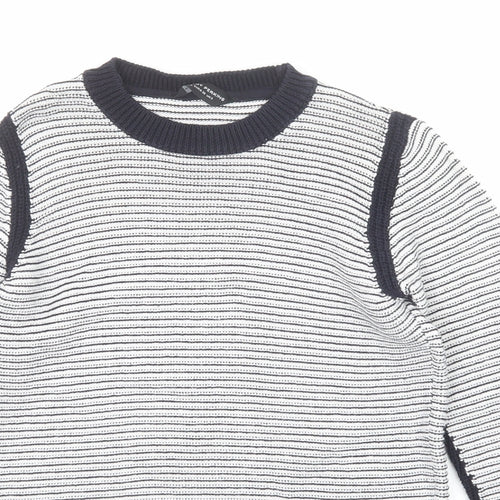 Dorothy Perkins Womens Black Round Neck Striped Cotton Pullover Jumper Size 8