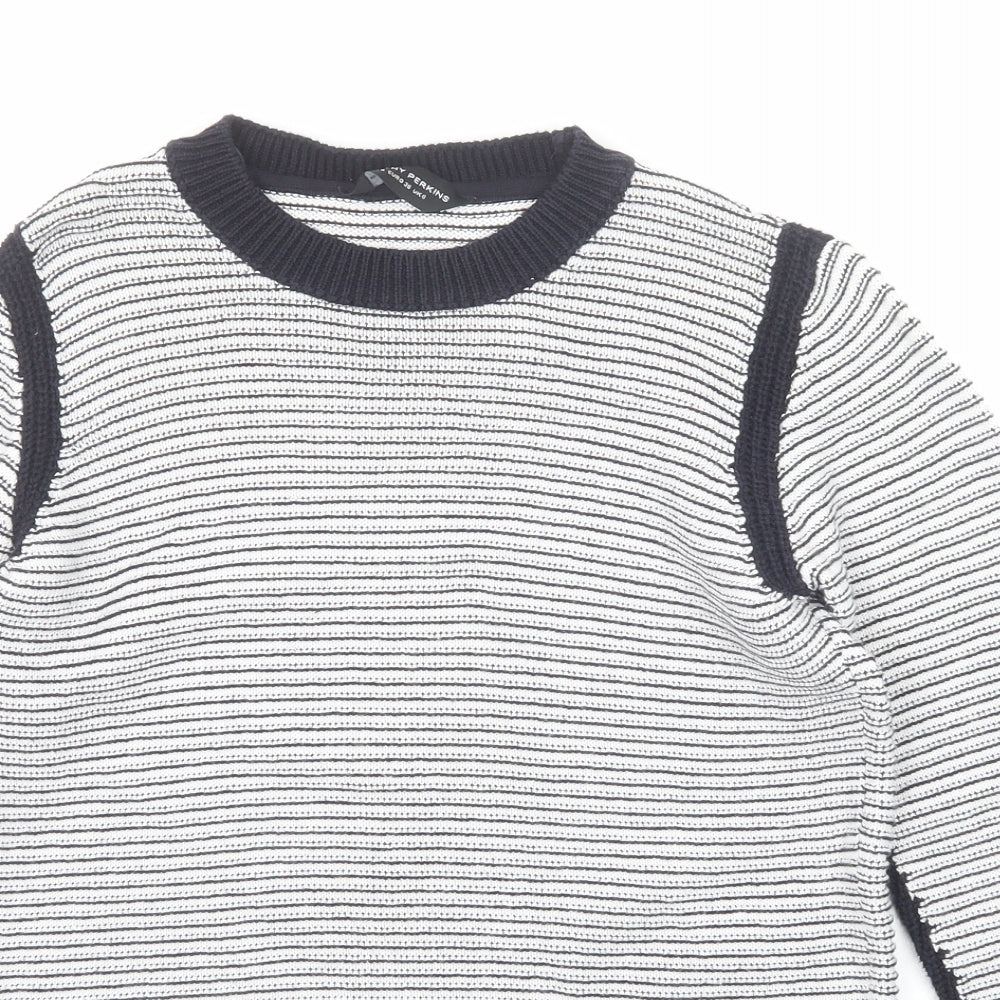 Dorothy Perkins Womens Black Round Neck Striped Cotton Pullover Jumper Size 8