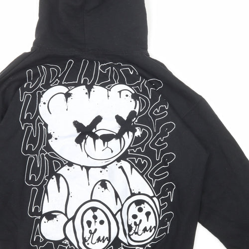 Boohoo Mens Black Cotton Pullover Hoodie Size S - Bear