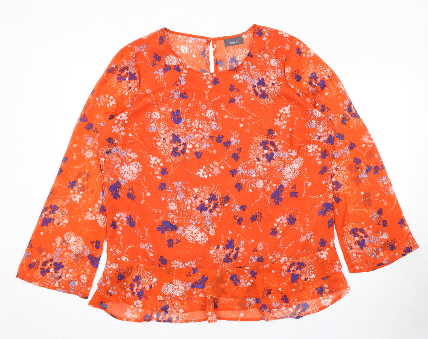 Yessica Womens Orange Geometric Polyester Basic Blouse Size 18 Round Neck