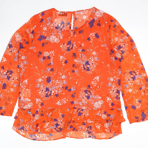 Yessica Womens Orange Geometric Polyester Basic Blouse Size 18 Round Neck