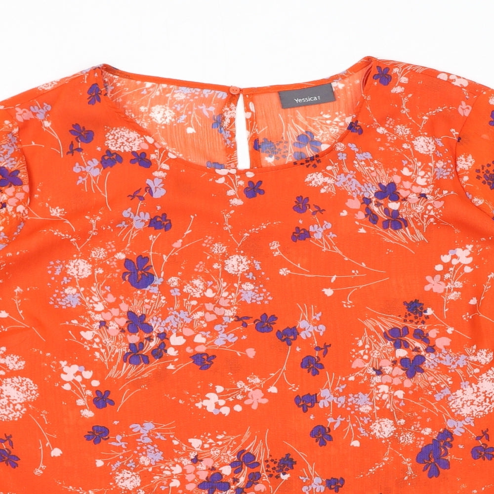 Yessica Womens Orange Geometric Polyester Basic Blouse Size 18 Round Neck