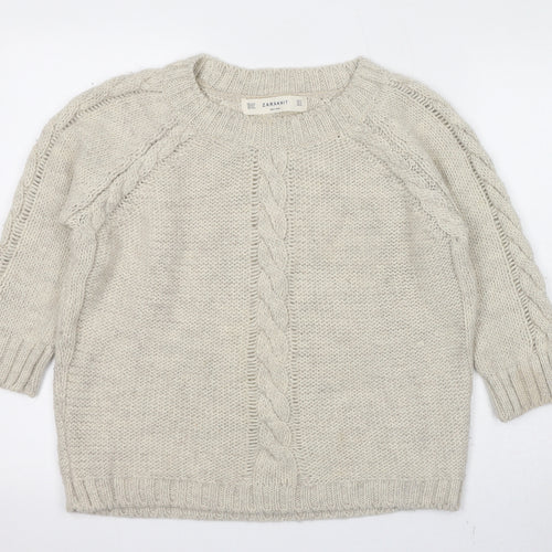 Zara Womens Beige Round Neck Acrylic Pullover Jumper Size M