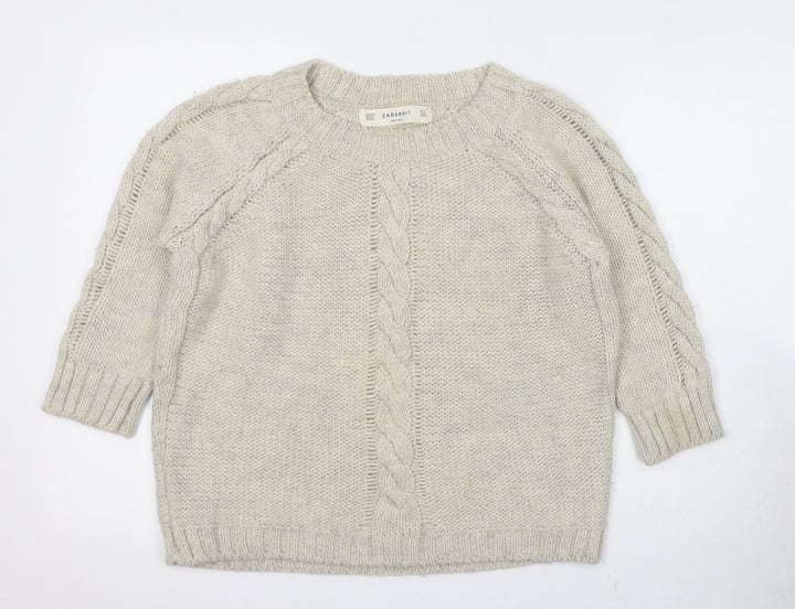 Zara Womens Beige Round Neck Acrylic Pullover Jumper Size M