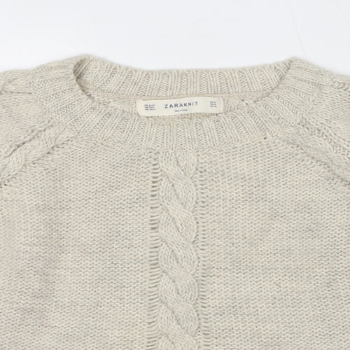 Zara Womens Beige Round Neck Acrylic Pullover Jumper Size M