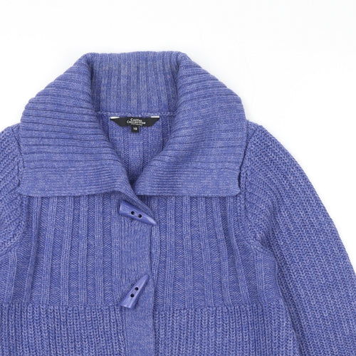 Debenhams Womens Blue Collared Acrylic Cardigan Jumper Size 10