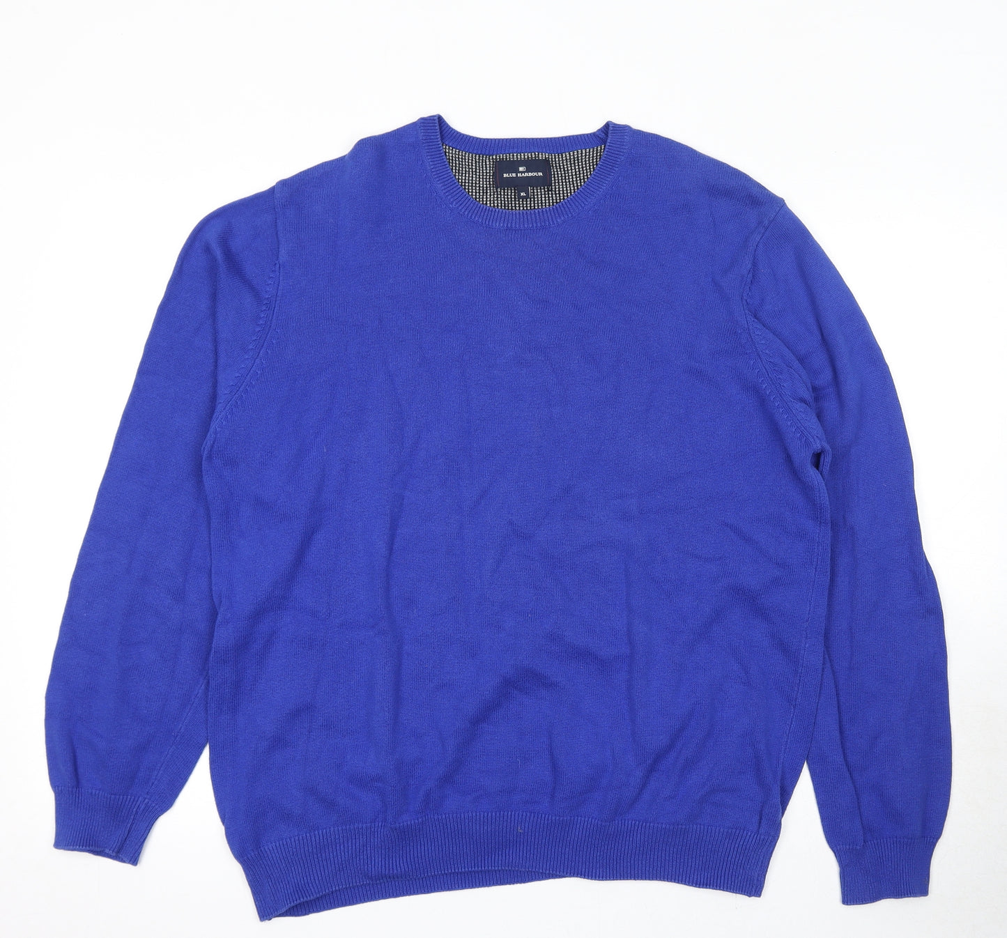 Marks and Spencer Mens Blue Round Neck Cotton Pullover Jumper Size XL Long Sleeve