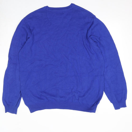 Marks and Spencer Mens Blue Round Neck Cotton Pullover Jumper Size XL Long Sleeve