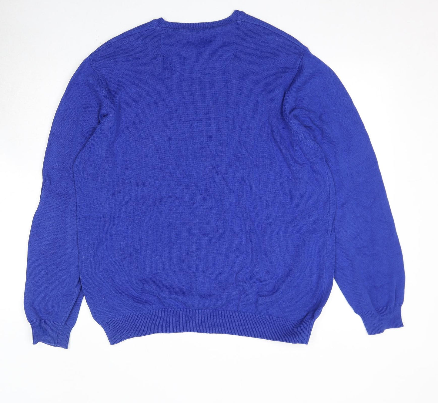 Marks and Spencer Mens Blue Round Neck Cotton Pullover Jumper Size XL Long Sleeve