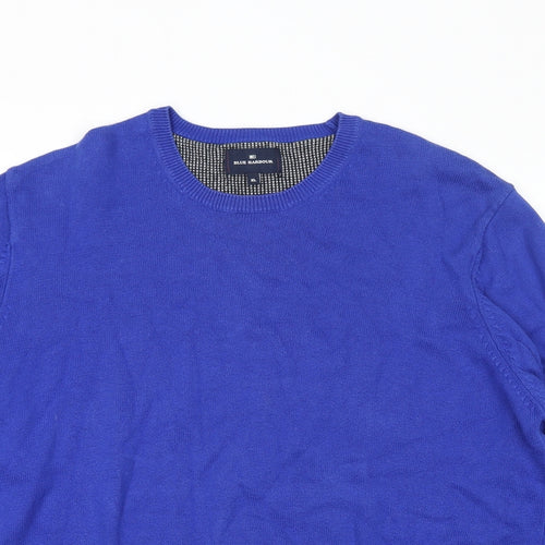 Marks and Spencer Mens Blue Round Neck Cotton Pullover Jumper Size XL Long Sleeve