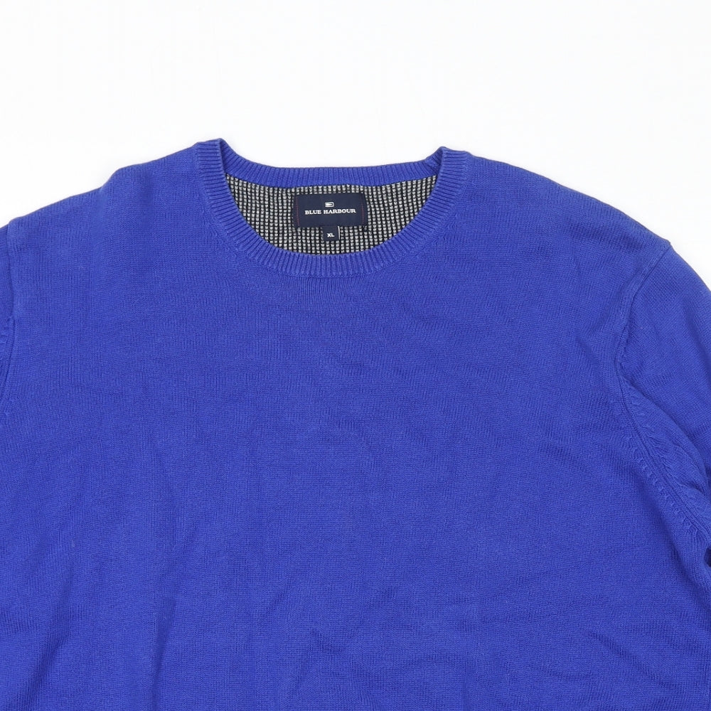Marks and Spencer Mens Blue Round Neck Cotton Pullover Jumper Size XL Long Sleeve