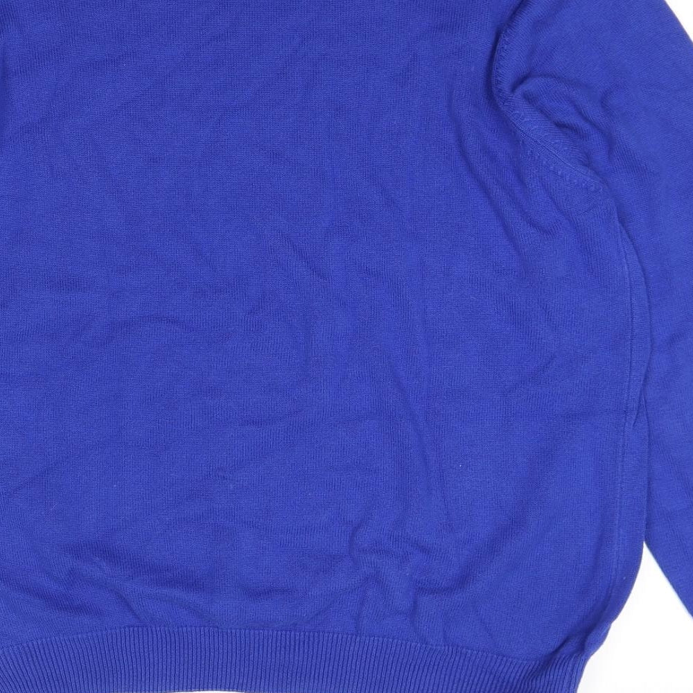 Marks and Spencer Mens Blue Round Neck Cotton Pullover Jumper Size XL Long Sleeve