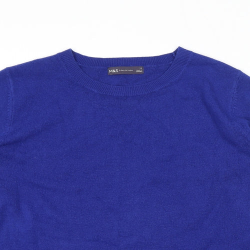 Marks and Spencer Womens Blue Round Neck Acrylic Pullover Jumper Size 12