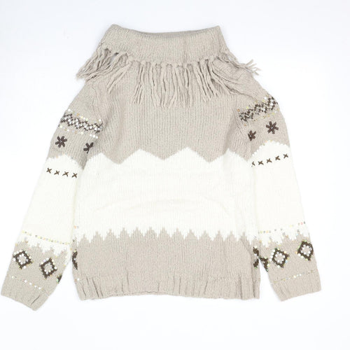 Berkertex Womens Beige Roll Neck Geometric Acrylic Pullover Jumper Size 10 - Size 10-12
