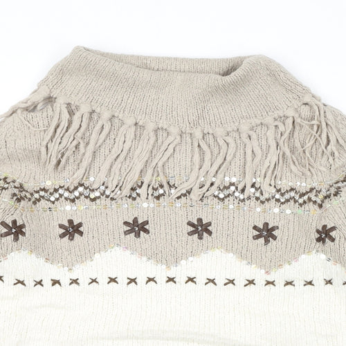 Berkertex Womens Beige Roll Neck Geometric Acrylic Pullover Jumper Size 10 - Size 10-12
