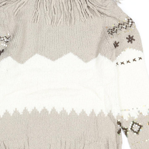 Berkertex Womens Beige Roll Neck Geometric Acrylic Pullover Jumper Size 10 - Size 10-12