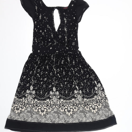 Miss Selfridge Womens Black Geometric Polyester A-Line Size 10 Round Neck Pullover - Open Back