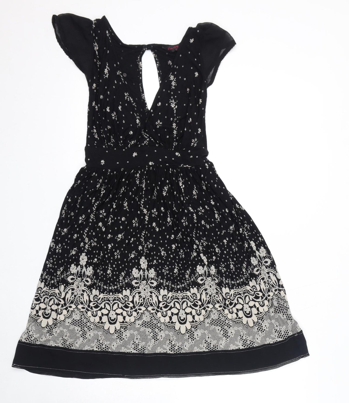 Miss Selfridge Womens Black Geometric Polyester A-Line Size 10 Round Neck Pullover - Open Back