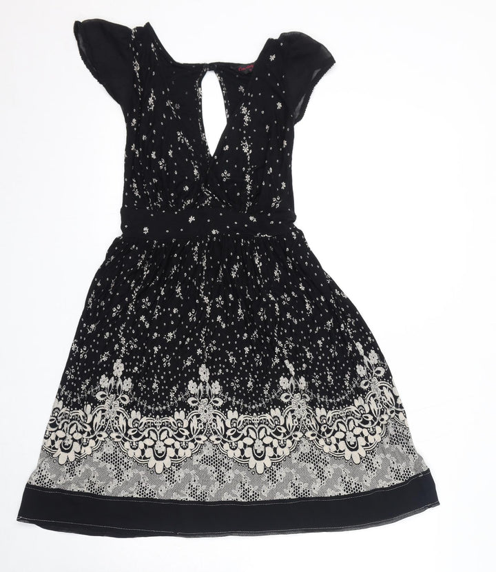 Miss Selfridge Womens Black Geometric Polyester A-Line Size 10 Round Neck Pullover - Open Back