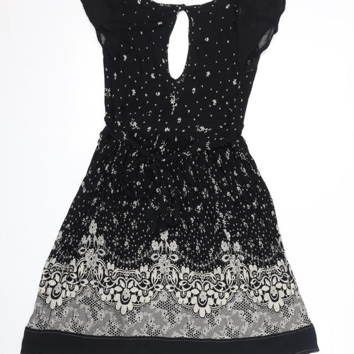 Miss Selfridge Womens Black Geometric Polyester A-Line Size 10 Round Neck Pullover - Open Back