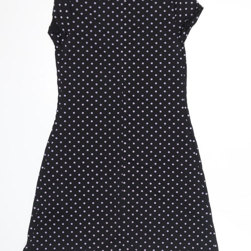 Boohoo Womens Black Polka Dot Polyester A-Line Size 10 V-Neck Button