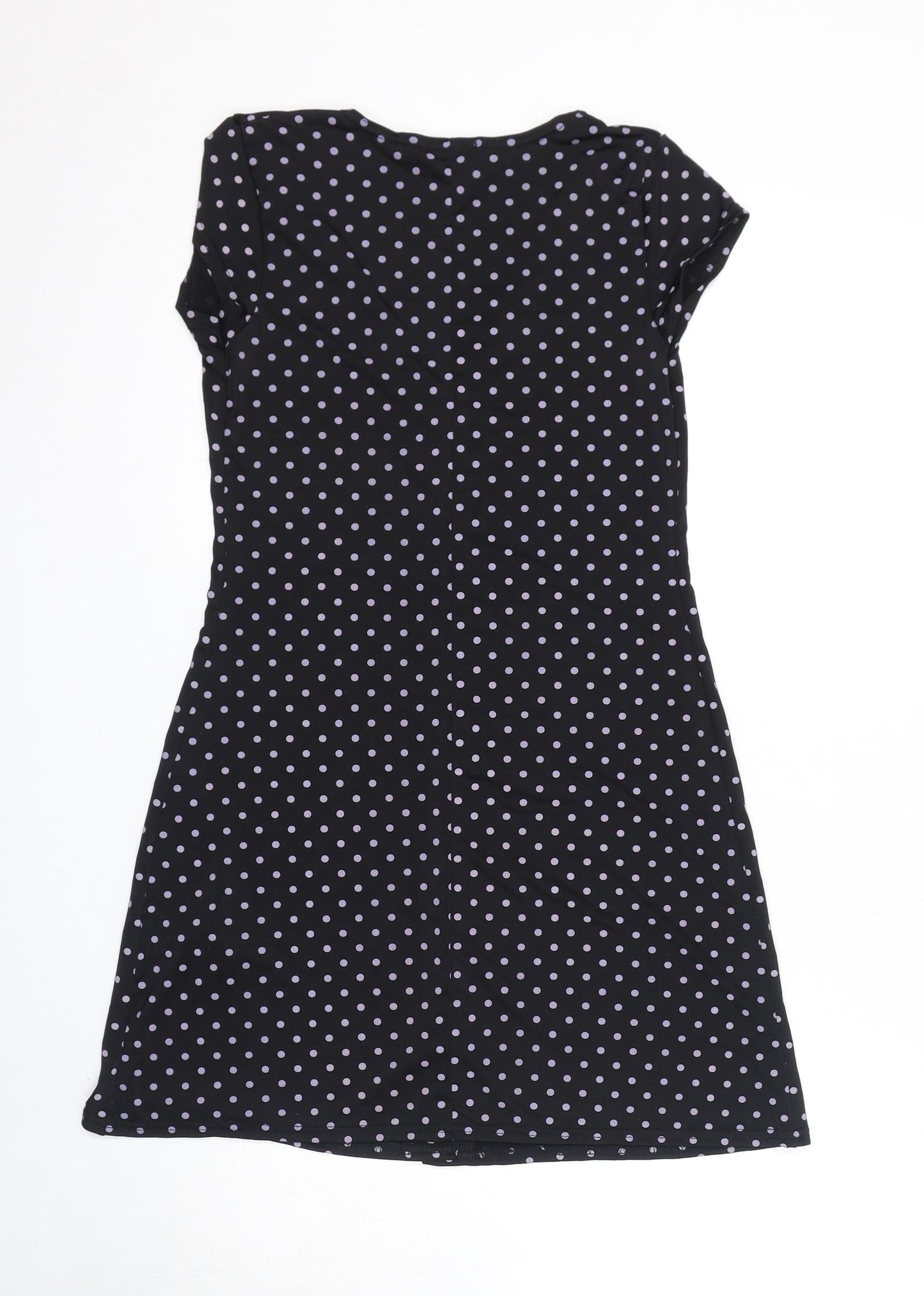 Boohoo Womens Black Polka Dot Polyester A-Line Size 10 V-Neck Button