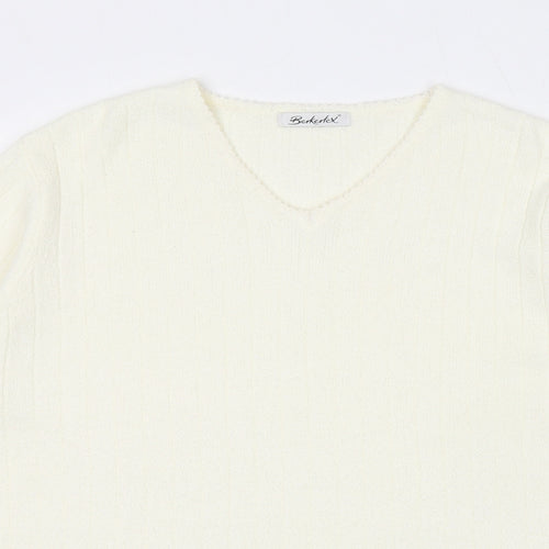 Berkertex Womens Beige V-Neck Acrylic Pullover Jumper Size 14 Pullover - Size 14-16