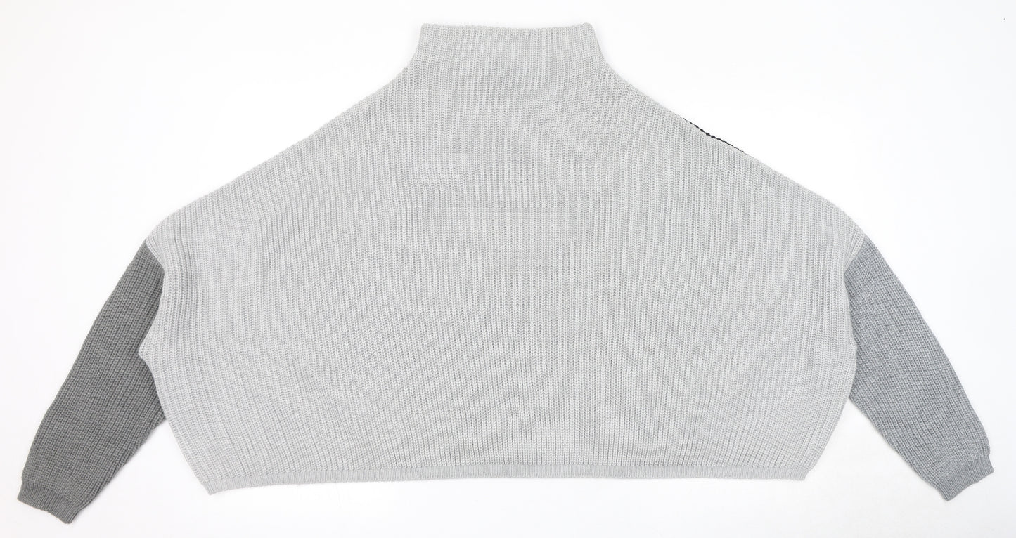 PRETTYLITTLETHING Womens Grey High Neck Acrylic Pullover Jumper Size XL
