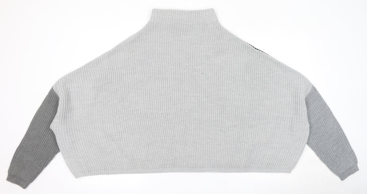 PRETTYLITTLETHING Womens Grey High Neck Acrylic Pullover Jumper Size XL