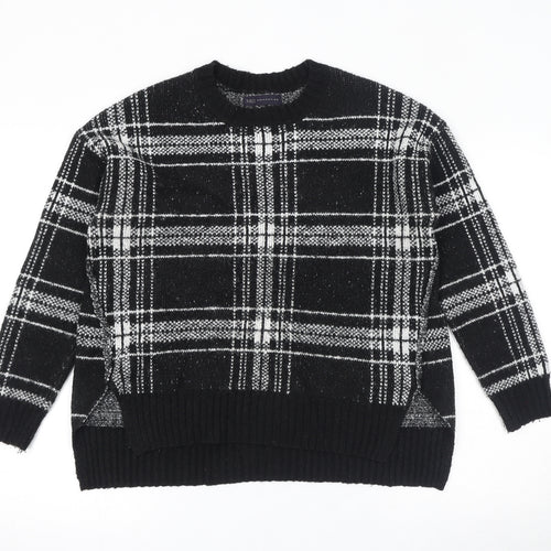 Marks and Spencer Womens Black Round Neck Plaid Acrylic Pullover Jumper Size M