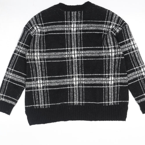 Marks and Spencer Womens Black Round Neck Plaid Acrylic Pullover Jumper Size M