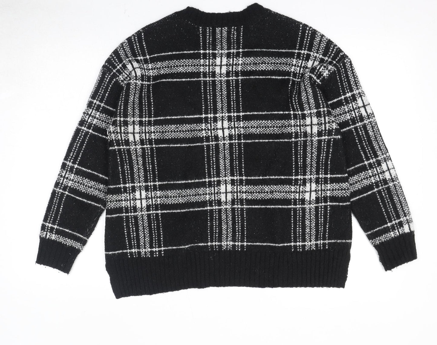Marks and Spencer Womens Black Round Neck Plaid Acrylic Pullover Jumper Size M