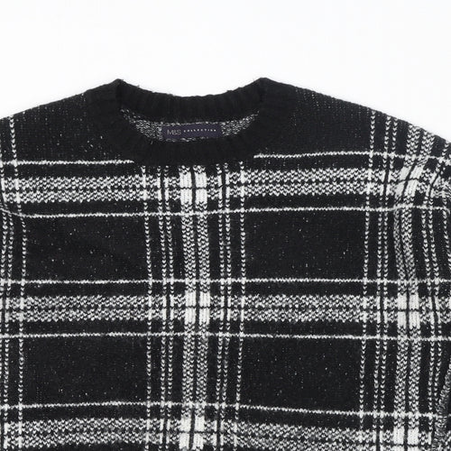 Marks and Spencer Womens Black Round Neck Plaid Acrylic Pullover Jumper Size M