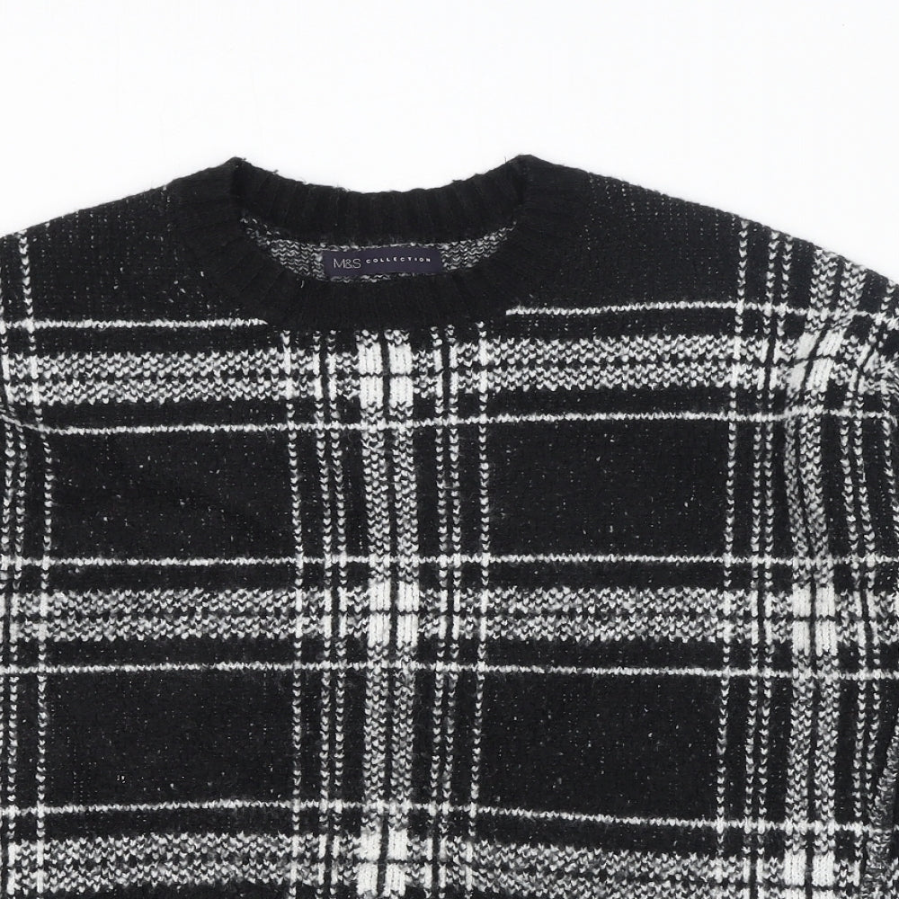 Marks and Spencer Womens Black Round Neck Plaid Acrylic Pullover Jumper Size M