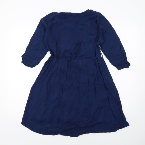 Body & Soul Womens Blue Geometric Viscose A-Line Size S V-Neck Pullover