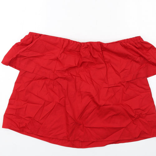 Topshop Womens Red Cotton Basic Blouse Size 10 Off the Shoulder