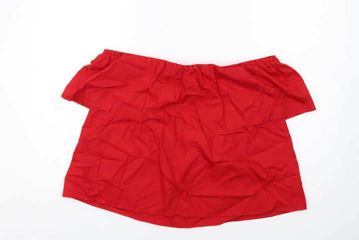 Topshop Womens Red Cotton Basic Blouse Size 10 Off the Shoulder